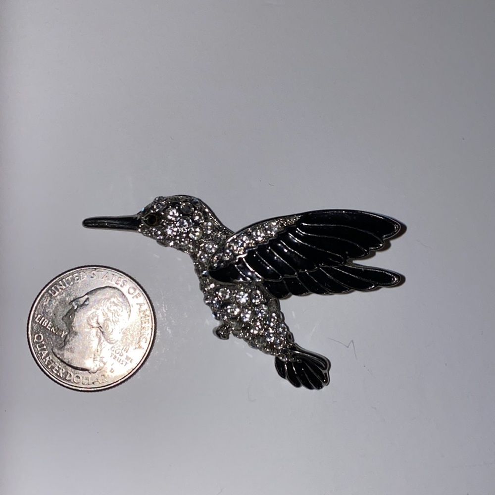 Vintage Enamel and Rhinestone Hummingbird Brooch - Picture 4 of 4